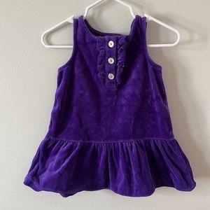 Purple Carters Dress. Soft Velvet Material. Silver Glitter Buttons. 9 Months.